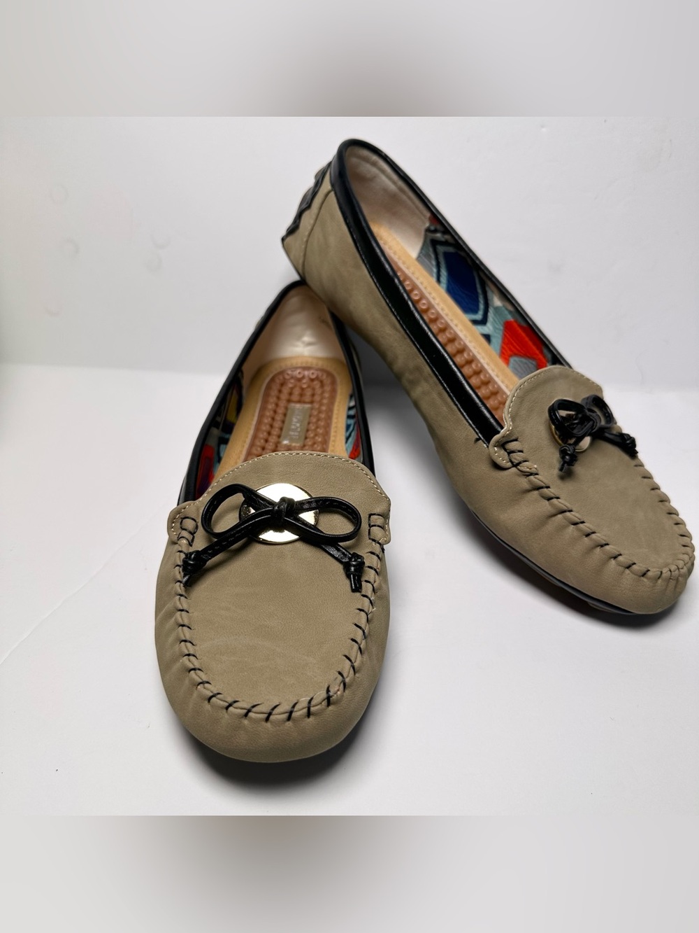 Patrizia By Spring Step Bowtye Taupe Slip On Driving Moccasin Loafers 8.5/39 NIB